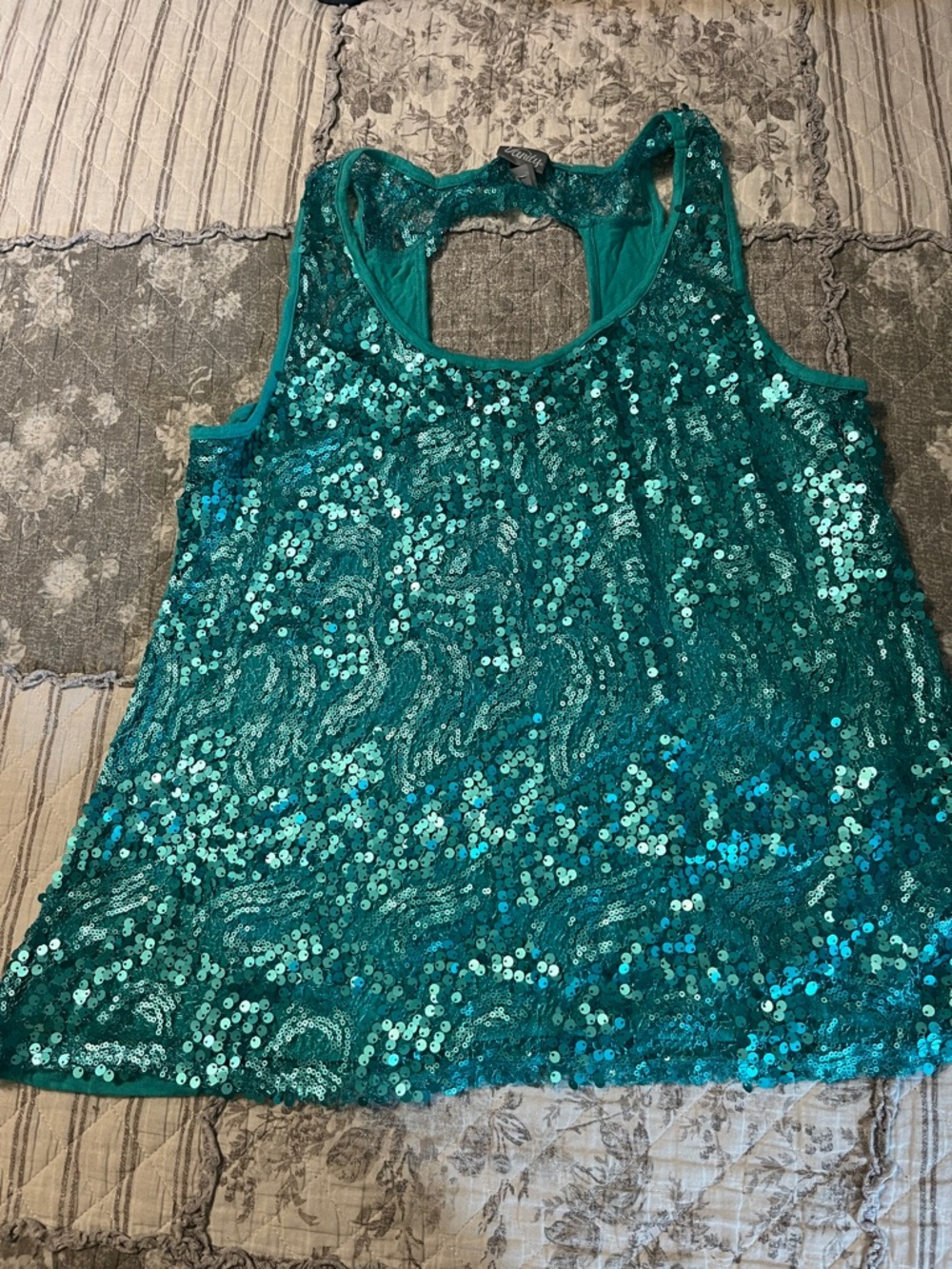 Vanity Teal Sequin Racerback Tank Top